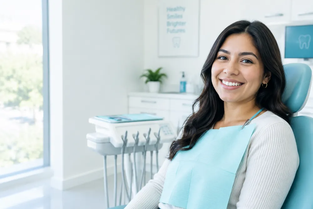 Smiling patient seated in a dental clinic chair